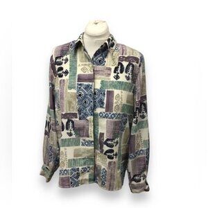 Alfred Dunner Women’s Long Sleeve Button Down Shirt, Multicolor, size 14